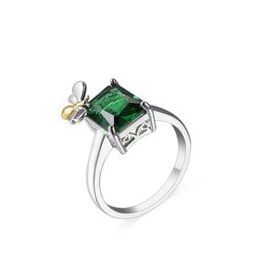 Moda grande pietra verde anello luminoso quadrato argento anelli di colore donne anniversario festa di compleanno impegno gioielli Anelli Mujer