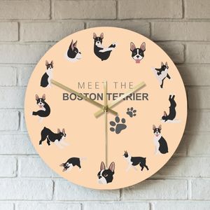 Relógios de parede Acrílico Boston Terrier Relógio de Cão Relógio Saudável Arredondado Boxy Cachorrinho Yoga Poses Home Decoração Modern Design Bull