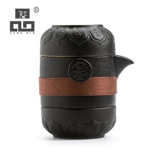 Tangpin Black Louça de cera de cerâmica Bules com 2 xícaras Define o conjunto de viagens portáteis