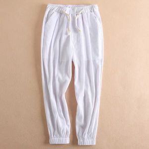 Casual Pantolon erkek Moda Pamuk Keten Hip Hop Ayak Bileği Uzunlukta Erkekler Harem Pantolon Elastik Bel Jogger Keten Pantolon Erkek X0723