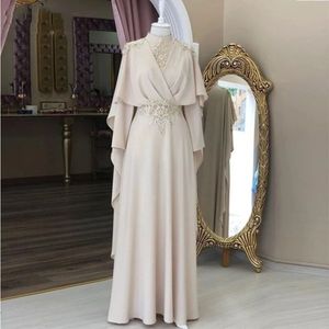 dark ivory High Neck Full Sleeves Evening Dresses Robe De Soiree Dubai Moroccan Kaftan long sleeve prom gowns lace