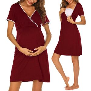 Verão Maternidade Pijama Mulheres Enfermagem Nightgown Gravidez Dress Lace Splice Splice Vestido de maternidade Plus Size Maternidade Pijamas Q0713