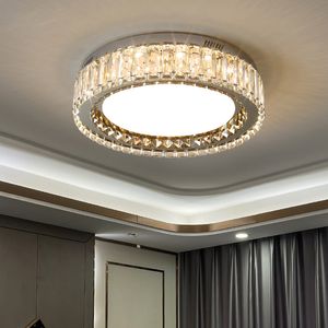 Modern light luxury bedroom round led crystal ceiling lamp simple home Nordic square hall living room lamp