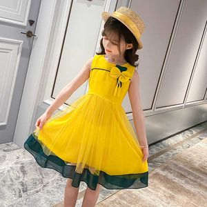 Dziewczyny Letnia Dress 2021 Nowa Odzież dziecięca Cute Bow Dziewczyna Księżniczka Sukienki Odzież dziecięca 3 4 5 6 7 8 9 10 11 12 lat Q0716