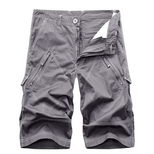 Men Cargo Shorts Summer Cotton Knee Length Pants Male Casual Trousers Fashion Clothing Plus Size 210806