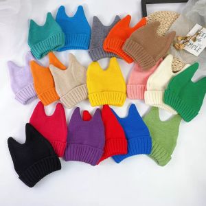 Autumn Winter Kids Boys Girls Knitted Hat Cap Candy Color Children Cartoon Hats Cute Cat Ears Caps