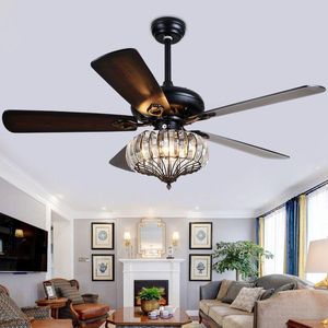 Ceiling Fans Wooden Leaf Fan Lamp Retro Dining Room Living Crystal Household Beauty Lights