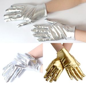 Pięć palców Rękawiczki 1 PAIR Patent skóra seksowna etykieta mokra wygląd fałszywy metalowy wieczorny impreza