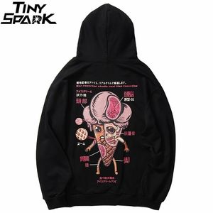 Outono hip hop hoodie streetwear engraçado crânio sorvete anatomia homens harajuku hoodie moletom preto solto pulôver algodão lj201027