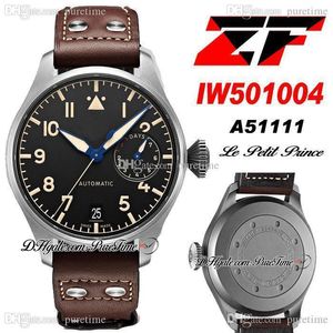 ZF Heritage A52110 Herrenuhr mit automatischer Gangreserve, Titanstahl 501004, 46 mm, großes schwarzes Zifferblatt, braunes Lederarmband, Puretime Super Edition-Uhren N101