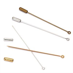 20pcs lot 50 70mm Length Loop Eye Brooch Pin Copper Broocher Safety Pins with Stopper for DIY Jewelry Findings