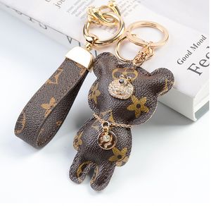 Wholesale Keychain Cute Large Bear Pattern PU Leather Keychains Car Fashion Accessories Ring Lanyard Key Wallet Rope Chain