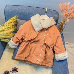 2021 New Baby Girl Autumn Winter Coat Plus Velvet Thicked Cotton-padded Coat Child Parker Outerwaer Girls Fur Collar Windbreaker H0909