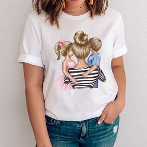 Kadın Grafik Kız Kızı Erkek Oğul Sevimli Karikatür Anne Mama Anne Giysileri Giyim Tops Tees Baskı Kadın Tshirt T-shirt X0628