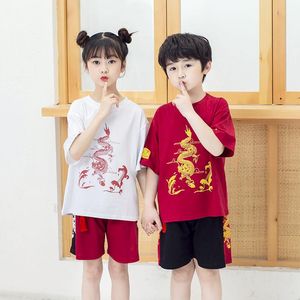 Etniska kläder Barn Pojkar Flickor Kinesisk stil Hanfu Tang Suit T-shirt Byxor Baby Barn T-shirt Shorts Orientaliska Set Asiatiska kläder