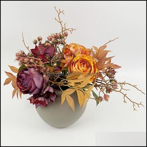 装飾的な花の花輪のお祝いパーティー用品供給ホームガーデン36cmブティック秋ビンテージローズ模造フラワーブライダルの結婚式の装飾