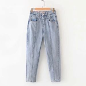 Wiosna Jean's High Paist Spodnie rzodkiewalne Solid Harem Luźne Casual Uliczne Spodnie Denim Pantalo 210531