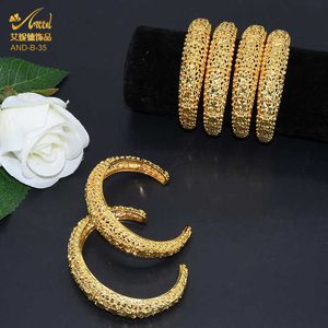 Aniid Dubai Bangles 24kgold Braceletes para mulheres Atacado Casamento de Luxo Africano Arábico Banhado Acessórios Metal Hawaiiano Q0717