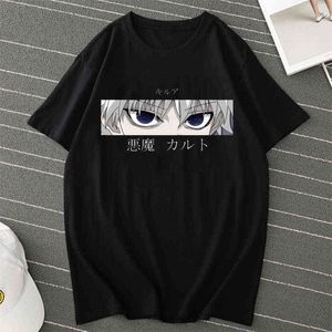 Caçador X Hunter Anime Mens Camiseta Tops Tees Killua Zoldyck Devil Eye Teeshirt Tops Manga Curta Casual Homens Tshirt Roupas Masculino Y220208