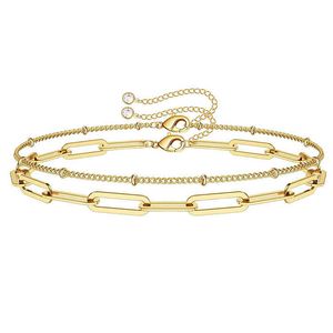 SC Deintty 14k pulseira de ouro jóias personalizadas paperclip cadeia de papel de cristal de aço inoxidável s mulheres