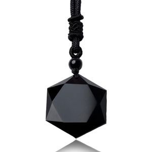 Hanger Kettingen Zwart Obsidian Six Stars Lucky Amulet Love Natural Stone Ketting Crystal Pendulum Sieraden Mode Accessoires