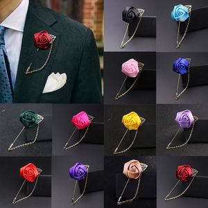 Colore misto Uomo Rosa Fiore Foglia d'oro Moda Spilla Pin Vestito Risvolto Matrimonio Fiore all'occhiello Spille Regalo Gioielli