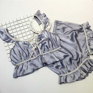 Dwuczęściowy zestaw lato piżamy Kawaii Piżama Bielizna Femme Silk Sling Loungewear Home Clothing Kobiety Cute Bielizna Sleepwear Q0706