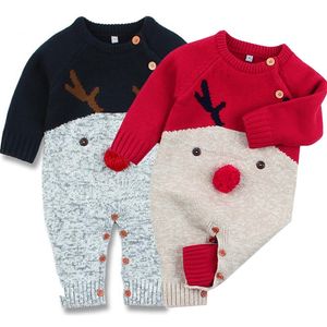 Christmas Baby Knitted Romper Autumn Winter Born Baby Clothes Cartoon Christmas deer Baby Romper Boys Girls Jumpsuit Overalls 210312