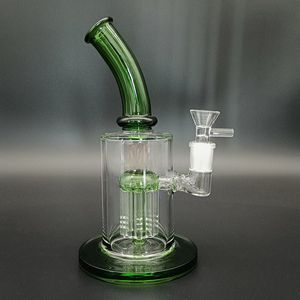 8.7 inch Glass Water Pipe Hookah Green Recycler Tree Dual Perc Percolators Smoking Beaker Bong Bubbler 14mm Male Joint Bowl Dab Rig