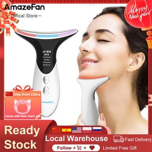 Amazefan Ems Neck Face Beauty Device 3 Färger LED PON Terapi Hud Dra åt Minska Double Chin Anti Wrinkle Ta bort vård 220224