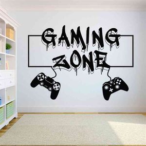 Gamer Wall Decal Gaming Zone Controller Videogioco Adesivo in vinile personalizzato per bambini Camera da letto Decalcomanie da parete in vinile A734 210705