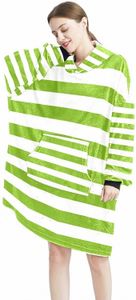 С Капюшоном Ночная Рубашка оптовых-Удобное одеяло одеяло платье авокадо зеленая и белая полоса шаблон мягкая толстовка с капюшоном теплый ночной руб U9aj