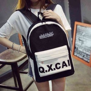 HBP Non-Brand Q student leisure day 6 Fashion Canvas Backpack small fresh women's College style schoolbag black sport.0018