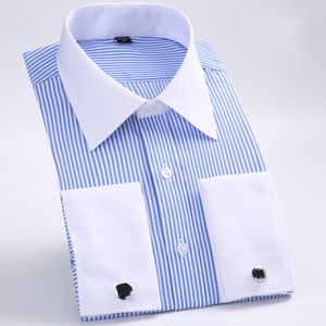 Estilo masculino vestido camisas soltas punho francês regular ajuste luxo listrado negócios manga longa abotoaduras social pluse tamanho 6xl