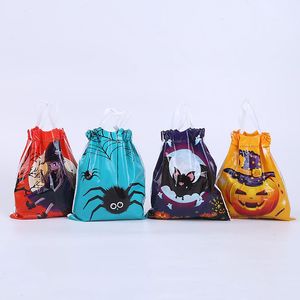 Halloween Trick eller Behandla Candy Storage Bag Spider Pumpkin Skull Bat Mönster Presentkort Handväskor Hallowmas Party Decorations BH4897 TYJ
