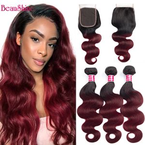 Gagaqueen hair Ombre Brazilian Body Wave With Closure 1b/99j Two Tone Ombre Brazilian Human Hair Bundles With Lace Closure