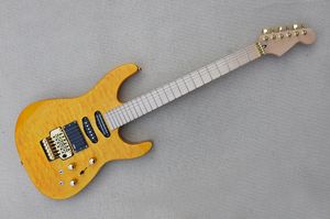 Factory custom Yellow body Electric guitar,Gold Hardware, Maple Fretboard,Active pickups,Provide customized services