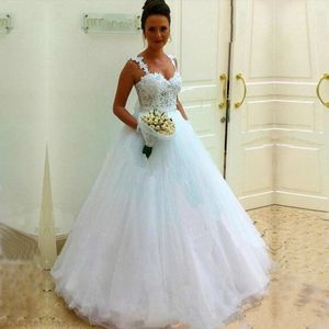 White Ivory Lace Tulle Spaghetti Straps Wedding Dresses Bride Dress Plus Maxi Formal Size 2-26W 328 328