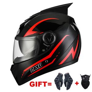 Kaski motocyklowe 2 Prezenty Full Face Helmet Dual Obiektyw Double Dot Visor Dot zatwierdzony dla dorosłych rowerów Motor Cross Racing Safety Capacete Black