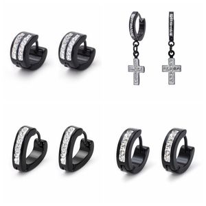 Hoop & Huggie Cool Hip-hop Black Stainless Steel Earrings Fashion Jewelry Cross Heart Design Women Men Gifts