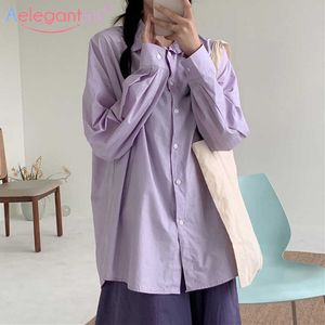 Aeleagntmis Korean Vintage Pink Blouse Women Soft Shirts Purple Elegant Chic Loose Casual Solid Long Sleeve Tops OL Spring Sweet 210607