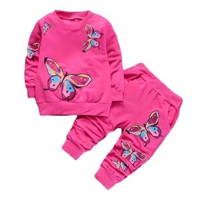 Botezai Barnflickor Kläder Ställer Sommar Mode Stil Butterfly Tryckt T-shirts + Byxor 2st Baby Girls Kläder uppsättningar 211021