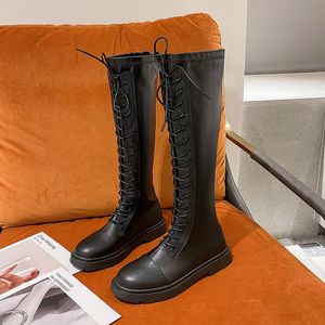 Boots Women Autumn 2021 Lace-up Handsome High-top But Knee Small Knight Shoes Botas De Mujer