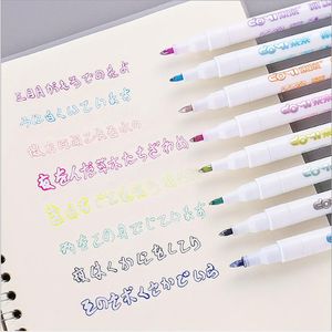 Highlighters Double-line Pen Fluorescent Color Brush Stationery School Supplies Draw Highlighter Girl Cute Creative Novelty Notebook Use