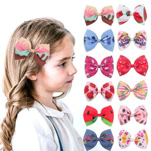 4 inç Saç Aksesuarları Bebek Kız Yay Firkete Meyve Baskı Şapkalar Moda Çocuk Hairbow Butik Çocuk Barrettes M3960