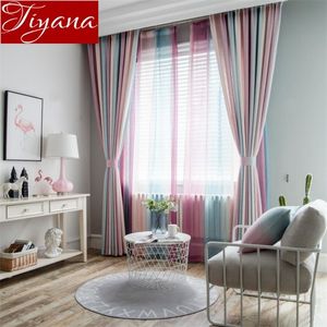 Tenda a strisce arcobaleno Viola per soggiorno Tende trasparenti Tessuti per finestra Camera da letto Biancheria Tulle Tenda Cucina T109 # 30 Y200421