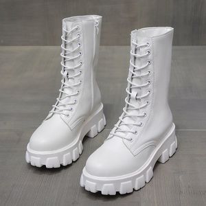 Boots Female boot Medium shoelace pu, female platform shoes tie plus size XJLI
