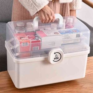 Medicine Box Portable First Aid Kit Storage Box Plastic Multifunctional Family Storage Organizer with Handle Large Capacity 210626