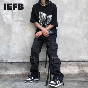 Calças de carga pretas de design de moda iifb para homens primavera hip hop streetwear cordão elástica cintura Calças causais 9Y5519 210715