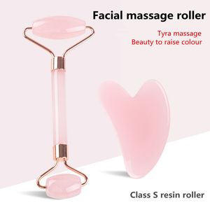 Newest Non-jade Roller Massager Resin Heart-shaped Powder Crystal Face Scraping Board Set Scrapping Plate Rollers